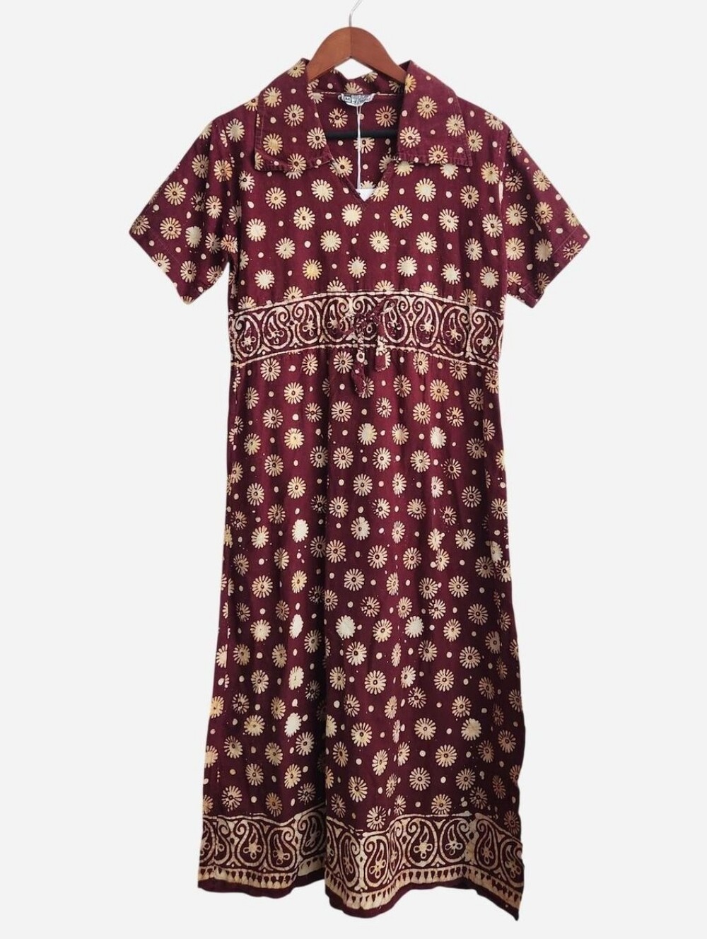 Handprinted Cotton Collared Dress